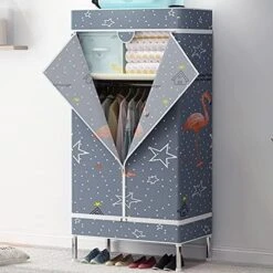 AKDXM Non-Woven Clothing Storage Cabinet Portable Independent Clothing Storage Bag With Hanging Rods Storage Strong Fabric Cover Standing Closet Storage Bag Easy Assemble,Green,85x45x166cm -Songmics Furniture Shop 51qiSqJt0WS. AC