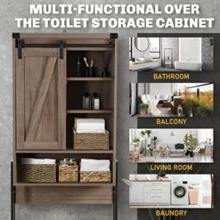 GORZING Over The Toilet Storage Cabinet,Above Toilet Storage Cabinet,Bathroom Storage Cabinet Over Toilet,Bathroom Organizer Over Toilet Adjustable Shelf,Sliding Door Toilet Storage Rack,Grey -Songmics Furniture Shop 51qiqOdJGEL