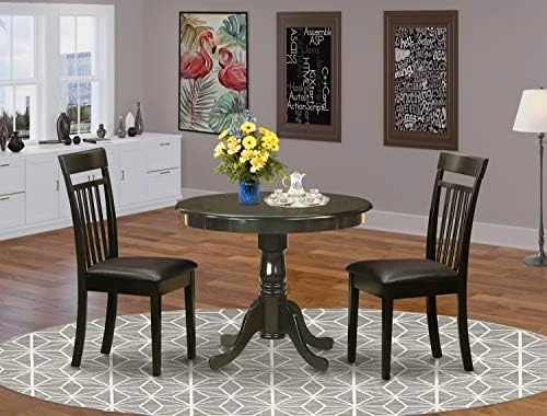 East West Furniture Wooden Dining Table Set- 4 Great Dining Room Chairs - A Lovely Round Dining Table- Faux Leather Seat And Cappuccino Finish Round Wooden Table 8 East West Furniture Wooden Dining Table Set- 4 Great Dining Room Chairs - A Lovely Round Dining Table- Faux Leather Seat And Cappuccino Finish Round Wooden Table - Image 8