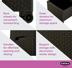 Superio Drawer Woven Dresser- Grey Wicker Storage Cabinet, Dresser With Wheels, For Cloths, Toys, In Bedrooms, Playrooms, Dorm Room, Closet (3 Drawer) -Songmics Furniture Shop 51qkX4qEI3L