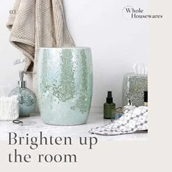 WHOLE HOUSEWARES Mosaic Wastebasket - Glass Decoration Bathroom Trash Can - Shiny Finish Bathroom Accessory - 7.5" X 10" - Turquoise -Songmics Furniture Shop 51qlkPYOhyL