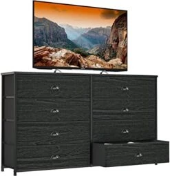 Furnulem 8 Drawer Dresser Wide 40'' Long, Storage Chest Of Drawer For 50'' TV Stand, Closet, Bedroom, Nursery, Fabric Bins, Wooden Top Living Room Rustic Furniture (Black) 19 Furnulem 8 Drawer Dresser Wide 40'' Long, Storage Chest Of Drawer For 50'' TV Stand, Closet, Bedroom, Nursery, Fabric Bins, Wooden Top Living Room Rustic Furniture (Black) -Songmics Furniture Shop 51qoEBJHtpL. AC