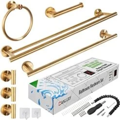 CANLUXY Brushed Nickel Towel Bar For Bathroom With 2 Hooks - Towel Holder For Kitchen - 304 Stainless Steel, Modern Towel Bar Brushed -Songmics Furniture Shop 51qpLlBTSSL. AC