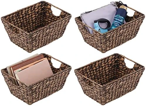 MDesign Natural Woven Hyacinth Closet Storage Organizer Basket Bin For Kitchen Cabinets, Pantry, Bathroom, Laundry Room, Closets, Garage - 4 Pack - Gray 6 MDesign Natural Woven Hyacinth Closet Storage Organizer Basket Bin For Kitchen Cabinets, Pantry, Bathroom, Laundry Room, Closets, Garage - 4 Pack - Gray - Image 6