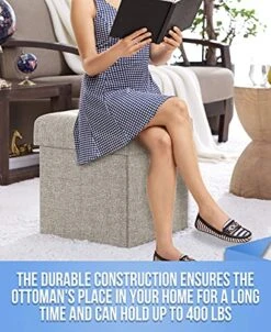 Ornavo Home Foldable Tufted Linen Storage Ottoman Square Cube Foot Rest Stool/Seat - 15" X 15" X 15" (Beige) -Songmics Furniture Shop 51qySzo4NyS