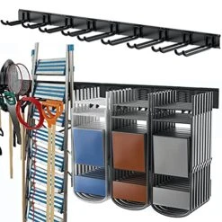 TORACK Tool Storage Rack, Heavy Duty Steel Garage Wall Mount Garden Tool Organizer For Ladders, Chairs, Shovels, Broom, Power Tools (8-Pack 5.7"-11" Mixed Hooks, Up To 800 Lbs)