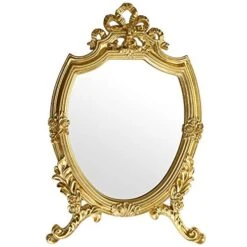 JuxYes Antique Gold Resin Frame Decorative Wall Mirror Makeup Mirror, Vintage Cosmetic Mirror With Golden Frame, Elegant European Wall Hanging Dressing Mirror Decor For Bathroom Bedroom