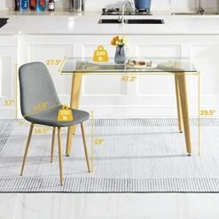 Bacyion 47" Dining Table Set For 4-5 Piece Kitchen Table And Chair, Rectangle Tempered Glass Table With 4 Faux Leather Side Chairs, Modern Dining Room Table Set For Dining Room, Kitchen, Deep Grey -Songmics Furniture Shop 51r5QZ3sCxL