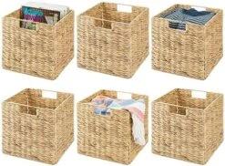 MDesign Natural Woven Hyacinth Cube Organizer Basket With Handles, Storage For Bathroom, Laundry Room Shelf Or Nursery - Perfect For Cubby Storage Units - Hold Blankets And Books - 6 Pack, Natural/Tan 17 MDesign Natural Woven Hyacinth Cube Organizer Basket With Handles, Storage For Bathroom, Laundry Room Shelf Or Nursery - Perfect For Cubby Storage Units - Hold Blankets And Books - 6 Pack, Natural/Tan -Songmics Furniture Shop 51r64pEs0uL. AC