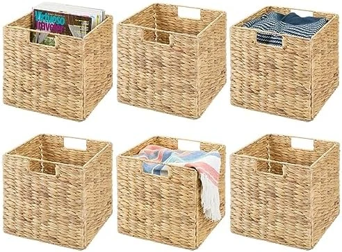 MDesign Natural Woven Hyacinth Cube Organizer Basket With Handles, Storage For Bathroom, Laundry Room Shelf Or Nursery - Perfect For Cubby Storage Units - Hold Blankets And Books - 6 Pack, Natural/Tan 9 MDesign Natural Woven Hyacinth Cube Organizer Basket With Handles, Storage For Bathroom, Laundry Room Shelf Or Nursery - Perfect For Cubby Storage Units - Hold Blankets And Books - 6 Pack, Natural/Tan - Image 9