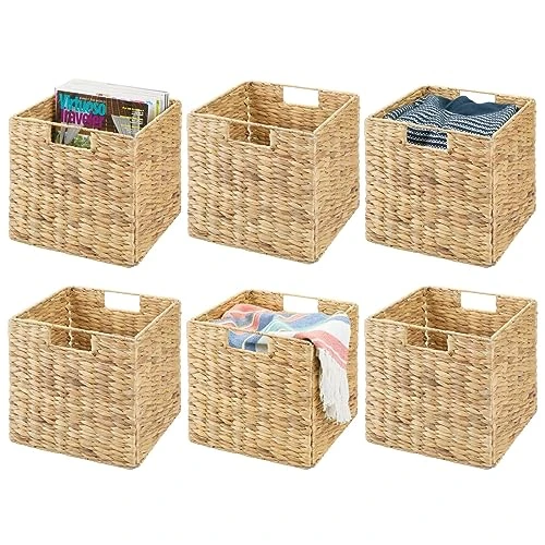 MDesign Natural Woven Hyacinth Cube Organizer Basket With Handles, Storage For Bathroom, Laundry Room Shelf Or Nursery - Perfect For Cubby Storage Units - Hold Blankets And Books - 6 Pack, Natural/Tan 1 MDesign Natural Woven Hyacinth Cube Organizer Basket With Handles, Storage For Bathroom, Laundry Room Shelf Or Nursery - Perfect For Cubby Storage Units - Hold Blankets And Books - 6 Pack, Natural/Tan