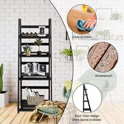 Babion Ladder Shelf, 4-Tier Bookshelf, Industrial Leaning Bookshelves Ladder Bookcase Wooden Shelf With Stable Frame Plant Stand Storage Rack Shelf For Kitchen, Bathroom-Black 12 Babion Ladder Shelf, 4-Tier Bookshelf, Industrial Leaning Bookshelves Ladder Bookcase Wooden Shelf With Stable Frame Plant Stand Storage Rack Shelf For Kitchen, Bathroom-Black -Songmics Furniture Shop 51r6Gqvf1nL