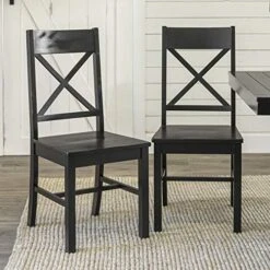 Walker Edison Modern Farmhouse Wood X-Back Armless Dining Chairs Kitchen, Set Of 2, Black -Songmics Furniture Shop 51r966dJlL. AC