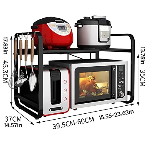 Microwave Oven Rack Microwave Oven Rack Adjustable Microwave Shelf Stand Kitchen Counter Top Organizer 2-Tier With 4 Hooks Stainless Steel Kitchen Storage Rack 2 Microwave Oven Rack Microwave Oven Rack Adjustable Microwave Shelf Stand Kitchen Counter Top Organizer 2-Tier With 4 Hooks Stainless Steel Kitchen Storage Rack - Image 2