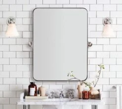 MOON MIRROR 24" X 36" Brushed Gold Metal Framed Pivot Rectangle Bathroom Mirror For Wall, Tilting Rounded Corner Rectangular Vanity Mirror Hangs Vertical Only -Songmics Furniture Shop 51rBUdJqOjL. AC