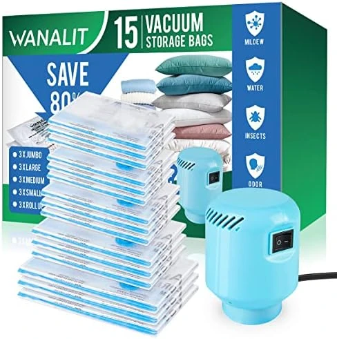 Vacuum Storage Bags With Electric Air Pump, 15 Pack (3 Jumbo, 3 Large, 3 Medium, 3 Small, 3 Roll Up Bags) Space Saver Bag, Vacuum Sealer Bags For Clothes, Blanket, Duvets, Pillows, Comforters, Travel 9 Vacuum Storage Bags With Electric Air Pump, 15 Pack (3 Jumbo, 3 Large, 3 Medium, 3 Small, 3 Roll Up Bags) Space Saver Bag, Vacuum Sealer Bags For Clothes, Blanket, Duvets, Pillows, Comforters, Travel - Image 9