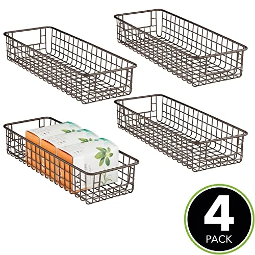 MDesign Shallow Metal Wire Basket For Storage Pantry - Kitchen Organization Basket With Handles - Bin Basket For Organizing Cabinets Or Countertop - Concerto Collection - 4 Pack - Bronze 2 MDesign Shallow Metal Wire Basket For Storage Pantry - Kitchen Organization Basket With Handles - Bin Basket For Organizing Cabinets Or Countertop - Concerto Collection - 4 Pack - Bronze - Image 2