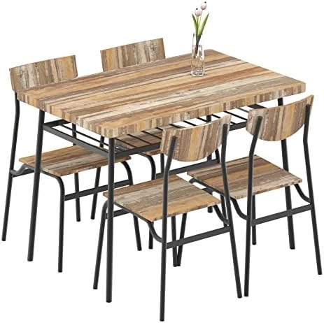 STHOUYN 43" Dinning Table Sets For 4, Industrial Rectangular Kitchen Table And Chairs Set, Metal Frame & Storage Rack, Kitchen, Dining Room, Dinette, Breakfast Small Space (Brown (5 Piece)) 6 STHOUYN 43" Dinning Table Sets For 4, Industrial Rectangular Kitchen Table And Chairs Set, Metal Frame & Storage Rack, Kitchen, Dining Room, Dinette, Breakfast Small Space (Brown (5 Piece)) - Image 6
