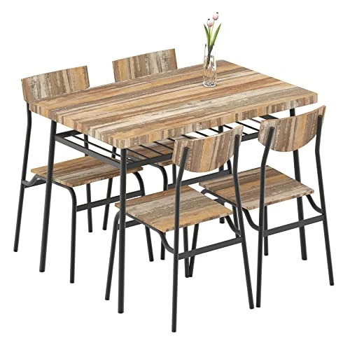 STHOUYN 43" Dinning Table Sets For 4, Industrial Rectangular Kitchen Table And Chairs Set, Metal Frame & Storage Rack, Kitchen, Dining Room, Dinette, Breakfast Small Space (Brown (5 Piece)) 1 STHOUYN 43" Dinning Table Sets For 4, Industrial Rectangular Kitchen Table And Chairs Set, Metal Frame & Storage Rack, Kitchen, Dining Room, Dinette, Breakfast Small Space (Brown (5 Piece))