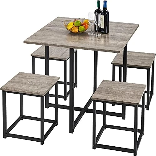 Yaheetech 5-Piece Dining Table Set - Industrial Kitchen Table & Chairs Sets For 4 - Compact Table With 4 Stools & Space-Saving Design For Apartment, Small Space, Breakfast Nook, Gray 8 Yaheetech 5-Piece Dining Table Set - Industrial Kitchen Table & Chairs Sets For 4 - Compact Table With 4 Stools & Space-Saving Design For Apartment, Small Space, Breakfast Nook, Gray - Image 8