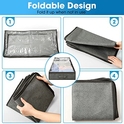 10 Pcs Under Bed Storage Containers Large Capacity 100L Underbed Bedroom Clothes Toys Shoe Storage Organizer Bags Foldable Blankets Comforters Drawer Bins With Clear Window Handles, 39 X 20 X 6 Inch 5 10 Pcs Under Bed Storage Containers Large Capacity 100L Underbed Bedroom Clothes Toys Shoe Storage Organizer Bags Foldable Blankets Comforters Drawer Bins With Clear Window Handles, 39 X 20 X 6 Inch - Image 5