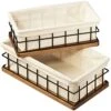 Wood And Wire Baskets With Liners For Organizing - Set Of 2 Sizes - Handcrafted - Decorative Storage Bin For Bathroom, Toilet Paper Storage - New Home Gift - Walnut (11.2"L X 6"W&9.5"L X 4.8"W)