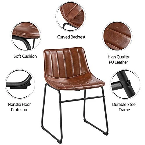 Yaheetech 18" PU Leather Dining Chairs Armless Chairs Indoor/Outdoor Kitchen Dining Room Chairs With Metal Legs Upholstered, Set Of 4, Brown 4 Yaheetech 18" PU Leather Dining Chairs Armless Chairs Indoor/Outdoor Kitchen Dining Room Chairs With Metal Legs Upholstered, Set Of 4, Brown - Image 4