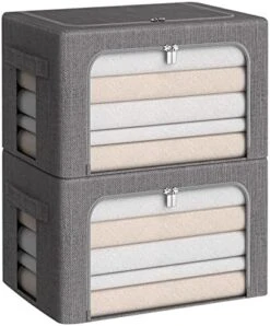 Clothes Storage Bins Box - Foldable Stackable Container Organizer Set With Clear Window & Carry Handles & Metal Frame - 2Pack Large Capacity For Bedding, Blankets, Toys, Books -Songmics Furniture Shop 51rPawDng6L. AC