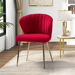 HULALA HOME Velvet Dining Chairs, Modern Small Armless Accent Chair With Gold Metal Legs, Living Room Upholstered Cute Side Chair, Elegant Tufted Back Vanity Chair For Bedroom/Beauty Room-Ivory -Songmics Furniture Shop 51rRkBFhCYL. AC