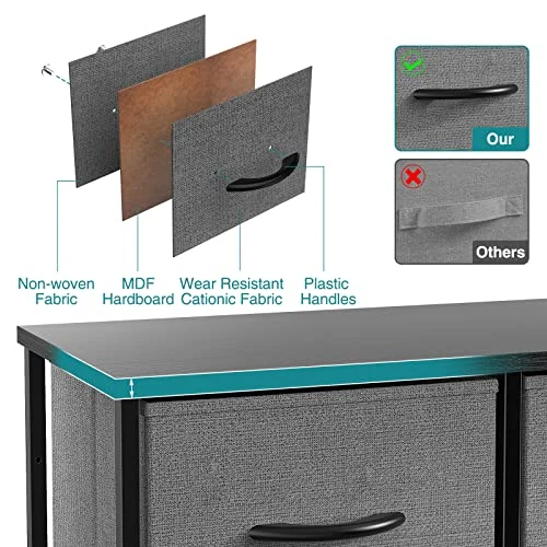 Dresser, Dresser For Bedroom, Drawer Dresser Organizer Storage Drawers Fabric Dresser With 5 Drawers, Chest Of Drawers With Fabric Bins, Long Dresser With Wood Top For Bedroom, Closet, Entryway 6 Dresser, Dresser For Bedroom, Drawer Dresser Organizer Storage Drawers Fabric Dresser With 5 Drawers, Chest Of Drawers With Fabric Bins, Long Dresser With Wood Top For Bedroom, Closet, Entryway - Image 6