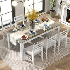 Harper & Bright Designs 7-Piece Wooden Dining Table Set, Extendable Dining Table With 12” Leaf & 2 Drawers,Dining Table With 6 Chairs, Mutifunctional Kitchen Table And Chairs For 6,Brown + White -Songmics Furniture Shop 51rWXs3qYqL. AC 1
