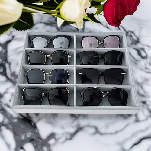 Svea Display Large Grey Premium Quality Velvet Glasses Tray Display Storage With Rearrangeable Compartments Stackable Jewelry Organizer 2 Svea Display Large Grey Premium Quality Velvet Glasses Tray Display Storage With Rearrangeable Compartments Stackable Jewelry Organizer - Image 2