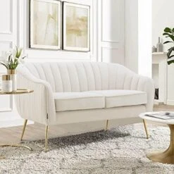 Altrobene Velvet Couch Sofa Chairs For Two People, Modern Loveseat For Living Rooms, Bedrooms, Small Spaces, Golden Finished, Beige -Songmics Furniture Shop 51rYwM1rnL. AC