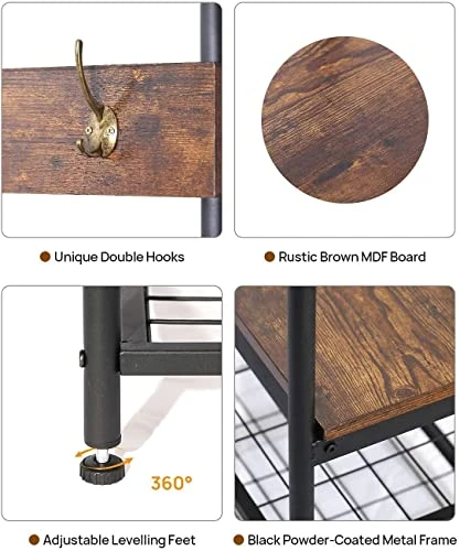 QCen Entryway Bench With Coat Rack ,Shoe Rack Storage Shelf Organizer Industrial Hall Tree 72 Inch With Storage Bench 12 Hooks, Wood Look Accent Furniture With Metal Frame 7 QCen Entryway Bench With Coat Rack ,Shoe Rack Storage Shelf Organizer Industrial Hall Tree 72 Inch With Storage Bench 12 Hooks, Wood Look Accent Furniture With Metal Frame - Image 7