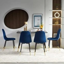 NORDICANA Velvet Dining Chairs Kitchen Solid Color Chair Upholstered Side Stools With Backrest Metal Legs Set Of 4, Navy Blue 17 NORDICANA Velvet Dining Chairs Kitchen Solid Color Chair Upholstered Side Stools With Backrest Metal Legs Set Of 4, Navy Blue -Songmics Furniture Shop 51rbehelcqL