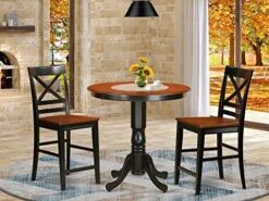 East West Furniture JAQU5-BLK-W 5 Piece Counter Height Dining Table Set Includes A Round Kitchen Table With Pedestal And 4 Dining Room Chairs, 36x36 Inch, Black & Cherry -Songmics Furniture Shop 51rgtlLmj0L. AC