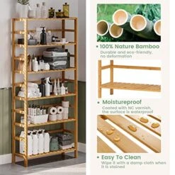VIAGDO Bamboo Bathroom Shelf, 6-Tier Adjustable Tall Bookshelf, Multifunctional Storage Rack Freestanding Shelving Unit For Bathroom, Living Room, Bedroom, Kitchen, Laundry Room 12 VIAGDO Bamboo Bathroom Shelf, 6-Tier Adjustable Tall Bookshelf, Multifunctional Storage Rack Freestanding Shelving Unit For Bathroom, Living Room, Bedroom, Kitchen, Laundry Room -Songmics Furniture Shop 51rixu5euKL