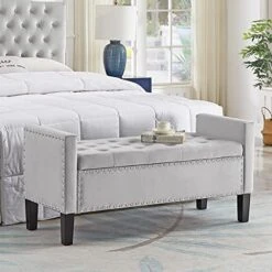 24KF Large Round Upholstered Tufted Linen Ottoman Coffee Table, Large Footrest Ottoman With Wood Shelf Storage- Navy Blue -Songmics Furniture Shop 51rlhsX62qL. AC