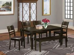 East West Furniture CALY6-CAP-W 6 Piece Kitchen Table & Chairs Set Contains A Rectangle Dining Table And 4 Dining Room Chairs With A Bench, 36x60 Inch, Cappuccino -Songmics Furniture Shop 51rlj A6OmL. AC