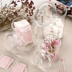 Hipiwe Clear Plastic Apothecary Jars With Lid, Large Size Bathroom Storage Canister Jar Cotton Ball And Swab Organizer Q-Tips Holder, 60-Ounce, 30-Ounce And 15-Ounce, Set Of 3 -Songmics Furniture Shop 51ruHfzKmaL