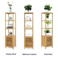 SONGMICS Bamboo Bathroom Storage Floor Cabinet, 4 Tiers Multifunctional Floor Shelving Unit, Free Standing Tower Corner Rack, Natural UBCB50Y 7 SONGMICS Bamboo Bathroom Storage Floor Cabinet, 4 Tiers Multifunctional Floor Shelving Unit, Free Standing Tower Corner Rack, Natural UBCB50Y -Songmics Furniture Shop 51rw3j9FfwL