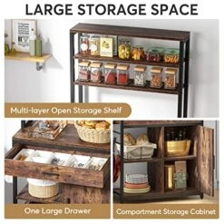 LITTLE TREE Bakers Racks For Kitchen With Cabinet, Large Capacity Microwave Stand With Drawers, 6-Tier Kitchens Utility Storage Shelves With Side Hooks, Rustic Brown -Songmics Furniture Shop 51rx5KwdqeL