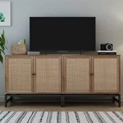 Goujxcy Rattan Accent Storage Cabinet, Farmhouse Wood Sideboard Buffet Cabinet With 2 Doors And Adjustable Shelves, Kitchen Cupboard Server Console Table For Dining Room, Bedroom, Hallway, Black -Songmics Furniture Shop 51rxLklqYRL. AC