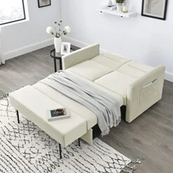 2-in-1 Sleeper Sofa Bed, Loveseat Chair Bed With Pull Out Bed And Extra Bench, Adjustable Back And Two Arm Pockets For Small Living Room, Bedroom, Balcony, Apartment (Gray, Loveseat) -Songmics Furniture Shop 51s9jBuk2vL