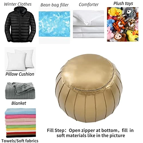 C COMFORTLAND Unstuffed Pouf, Faux Leather Poufs Cover, Large Round Poof Ottomans, Floor Bean Bag Ottoman, Foot Rest Storage Pouffe For Living Room, Bedroom, Or Gifts Gold 2 C COMFORTLAND Unstuffed Pouf, Faux Leather Poufs Cover, Large Round Poof Ottomans, Floor Bean Bag Ottoman, Foot Rest Storage Pouffe For Living Room, Bedroom, Or Gifts Gold - Image 2
