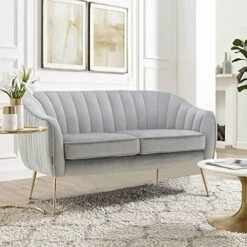 Altrobene Velvet Couch Sofa Chairs For Two People, Modern Loveseat For Living Rooms, Bedrooms, Small Spaces, Golden Finished, Beige -Songmics Furniture Shop 51sANiU1hmL. AC