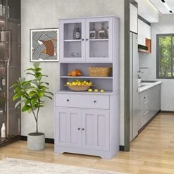 LUMISOL 71” Pantry Cabinet Freestanding Buffet Cabinet With Hutch Tall Kitchen Sideboard Buffet Cupboard With 4 Doors And Drawer (White) -Songmics Furniture Shop 51sE0PHeL L. AC