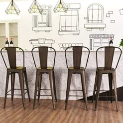 COSTWAY Metal Bar Stools Set Of 4, With Removable Back, 30'' Bar Height Stools With Rubber Feet, Stylish And Modern Chairs, For Kitchen, Dining Rooms, And Side Bar (Gun-Update, 30'') -Songmics Furniture Shop 51sE526tfKL