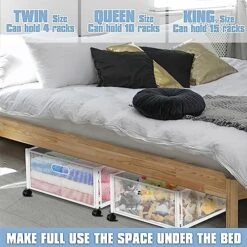 NBOOCUP Under Bed Storage With Wheels, UnderBed Storage Containers Tool-free Assembly, Metal Under Bed Shoe Storage Organizer Drawer Foldable For Bedroom Clothes Shoes Blankets Books - 2Pcs, White -Songmics Furniture Shop 51sEe723tHL