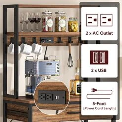 Tribesigns Kitchen Bakers Rack With Power Outlets, 5-Tier Microwave Oven Stand With Drawer And Sliding Shelves, Freestanding Coffee Bar, Kitchen Storage Shelf Organizer With 6 Hooks, Rustic Brown -Songmics Furniture Shop 51sG4tBwaRL